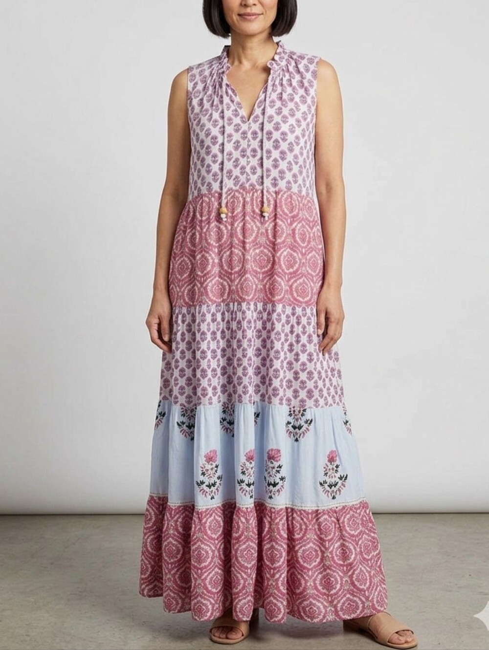 Chelsea & Theodore Boho Floral Tiered Maxi Dress Size 1X Cottagecore Hippie